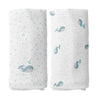 Aqua Embroidered 100% Cotton Muslin Blanket Set (90x90 cm 2-piece)