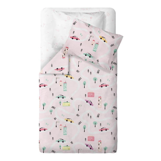 Happy Cars Cotton Satin Baby Bedding Set