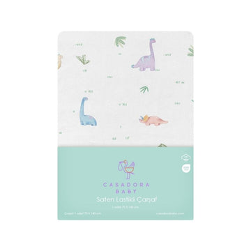 Dino 100% Cotton Satin Baby Fitted Sheet - 70 x 140 cm