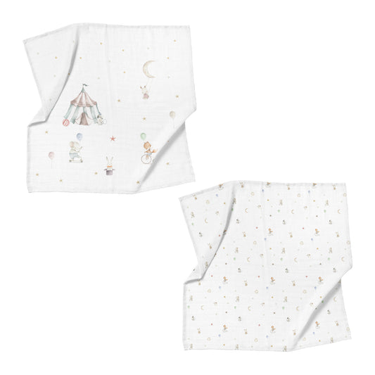 Circus 100% Cotton Muslin Blanket Set (90x90cm 2-Piece)