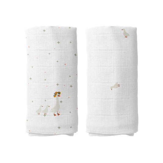 Feather Embroidered 100% Cotton Muslin Blanket Set (90x90 cm 2-Piece)