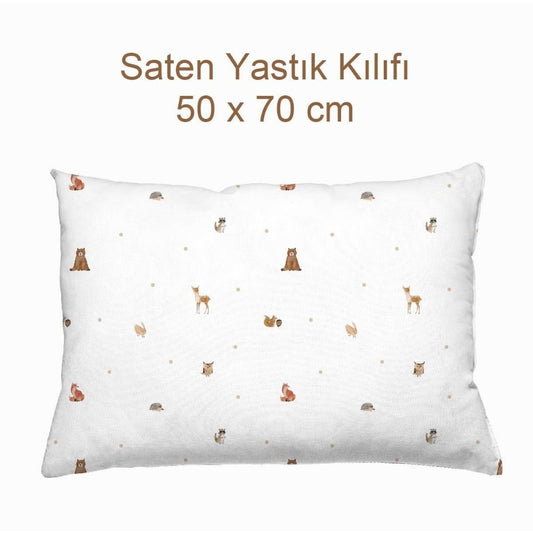 Forest Amigos 100% Pamuk Saten Bebek Yastık Kılıfı - 50x70 cm